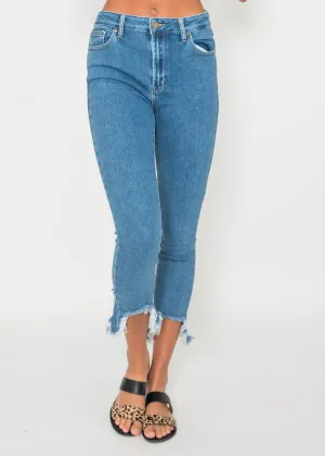 High Rise Skinny Denim Capri with Frayed Hem - Final Sale