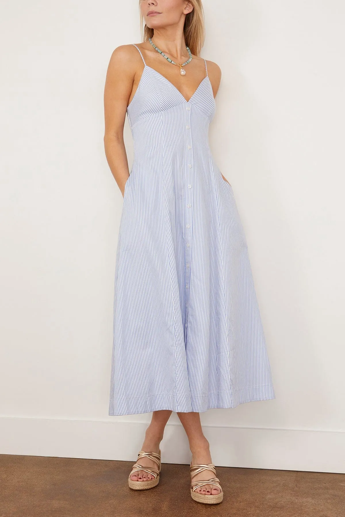 Honor Cami Midi Dress in Blue Hydrangea Stripe