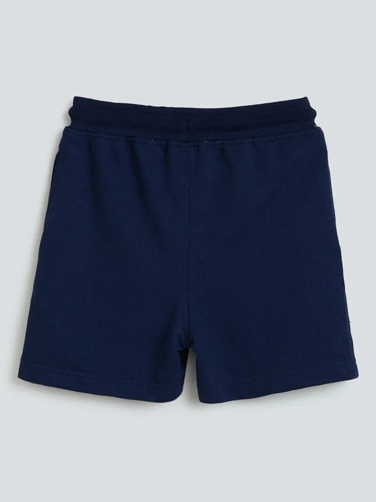 HOP Kids Navy Basketball Pattern Cotton-Blend Shorts