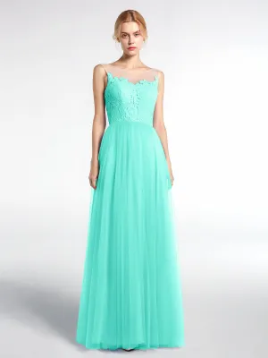 Illusion Neckline Lace and Tulle Maxi Dress-Spa