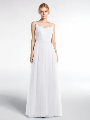 Illusion Neckline Lace and Tulle Maxi Dress-White