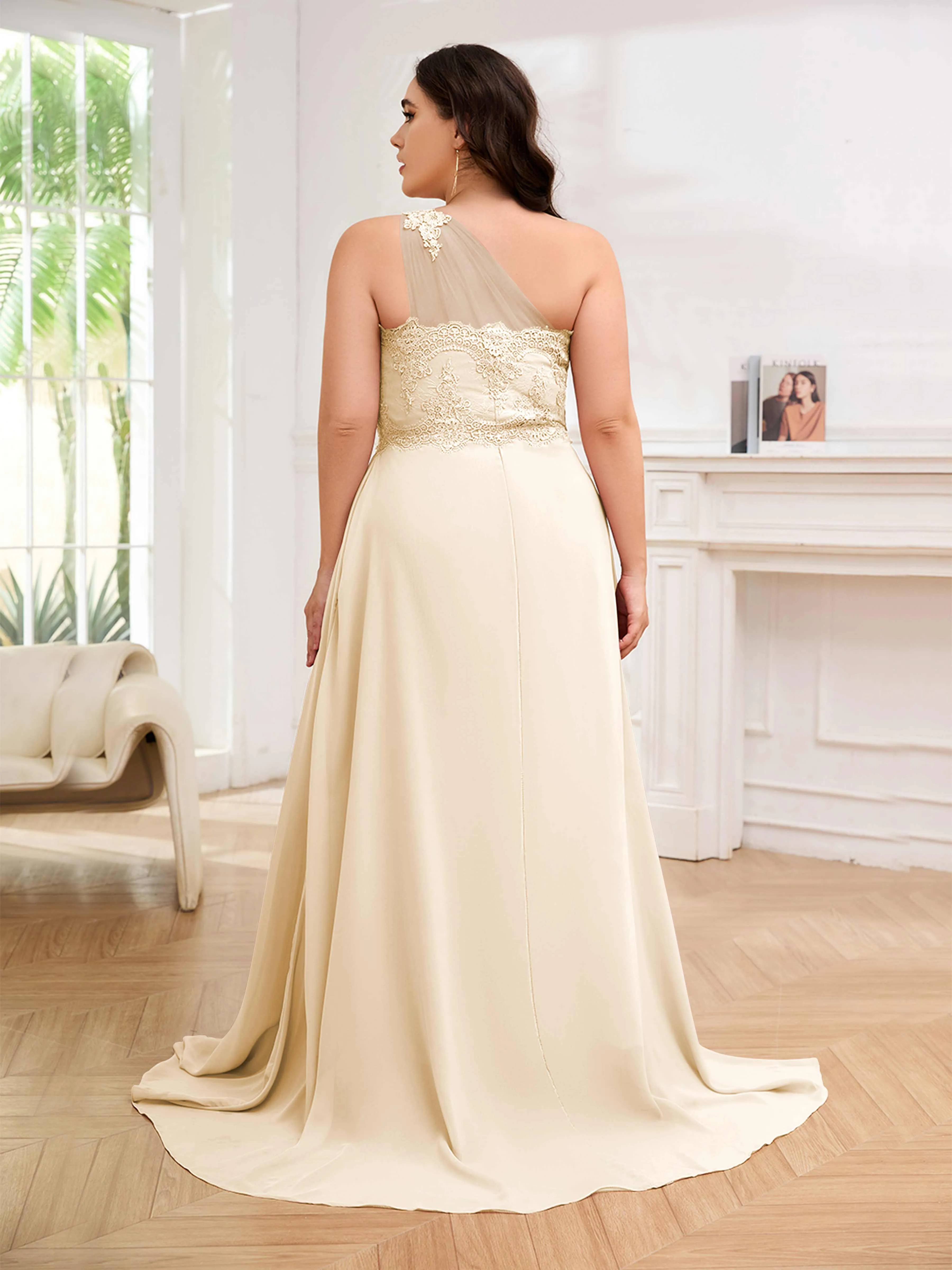 Imani Graceful One Shoulder Slit Long Chiffon Plus Size Bridesmaid Dresses