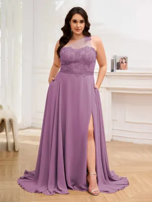 Imani Graceful One Shoulder Slit Long Chiffon Plus Size Bridesmaid Dresses