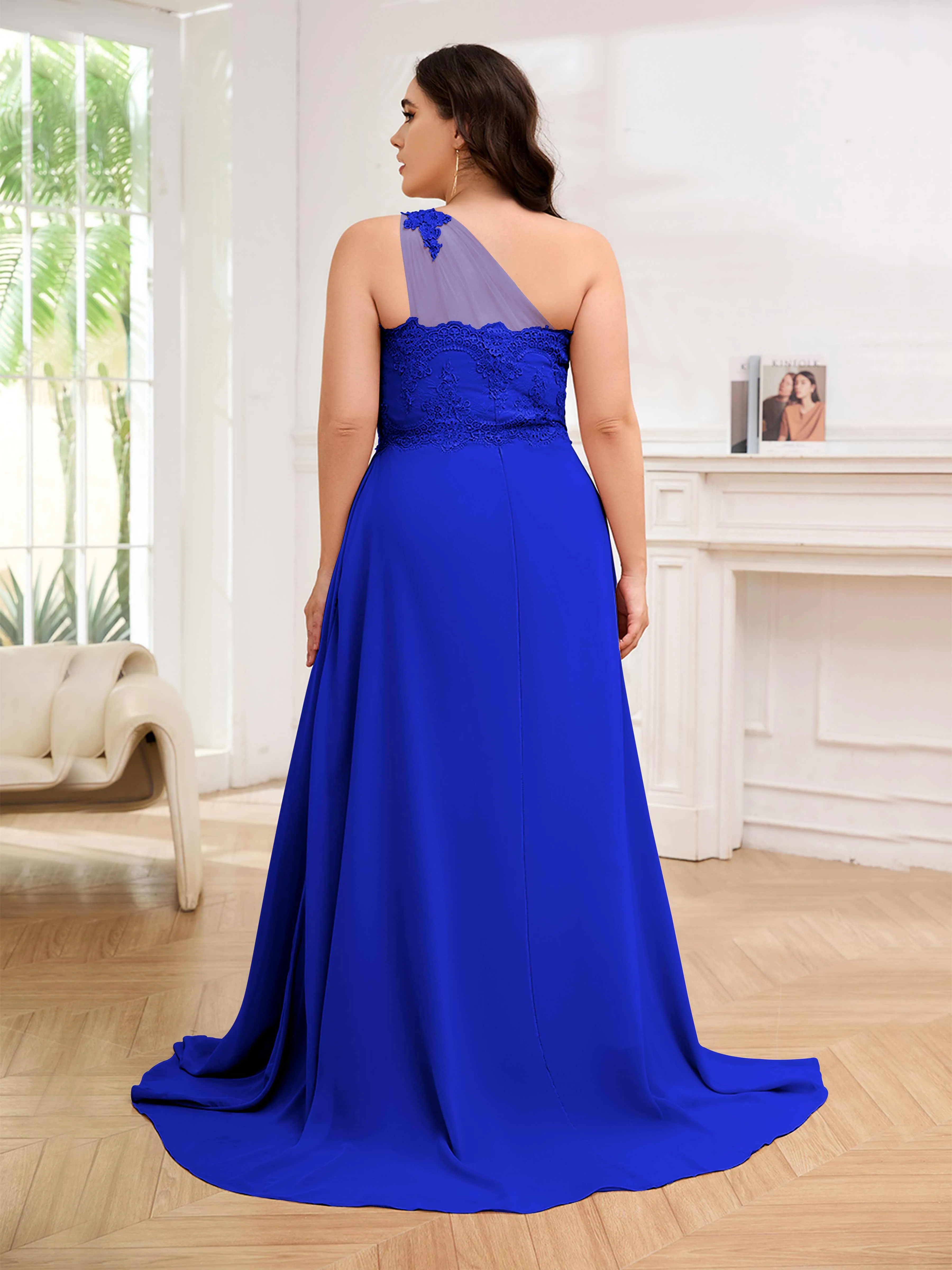 Imani Graceful One Shoulder Slit Long Chiffon Plus Size Bridesmaid Dresses