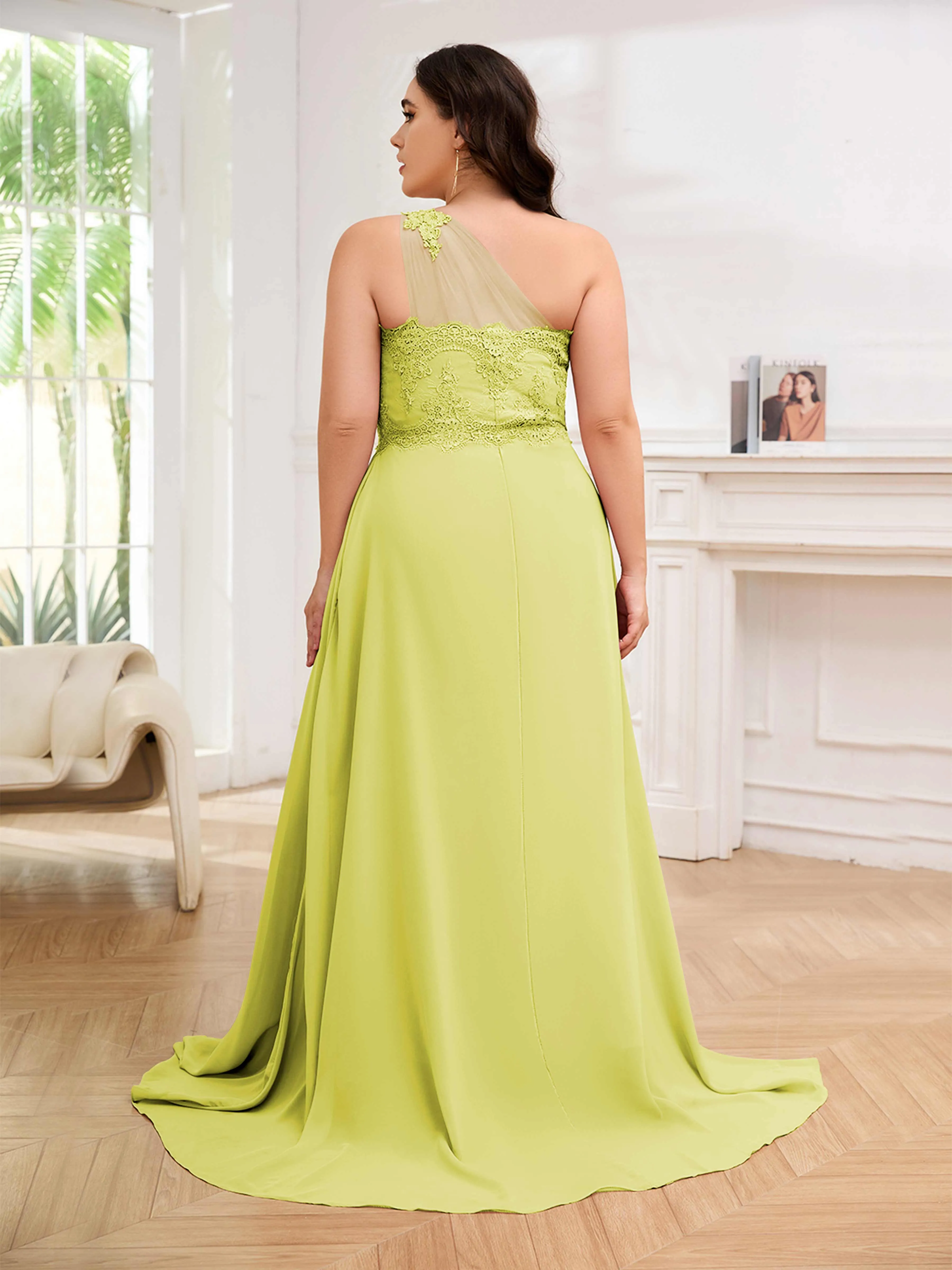 Imani Graceful One Shoulder Slit Long Chiffon Plus Size Bridesmaid Dresses