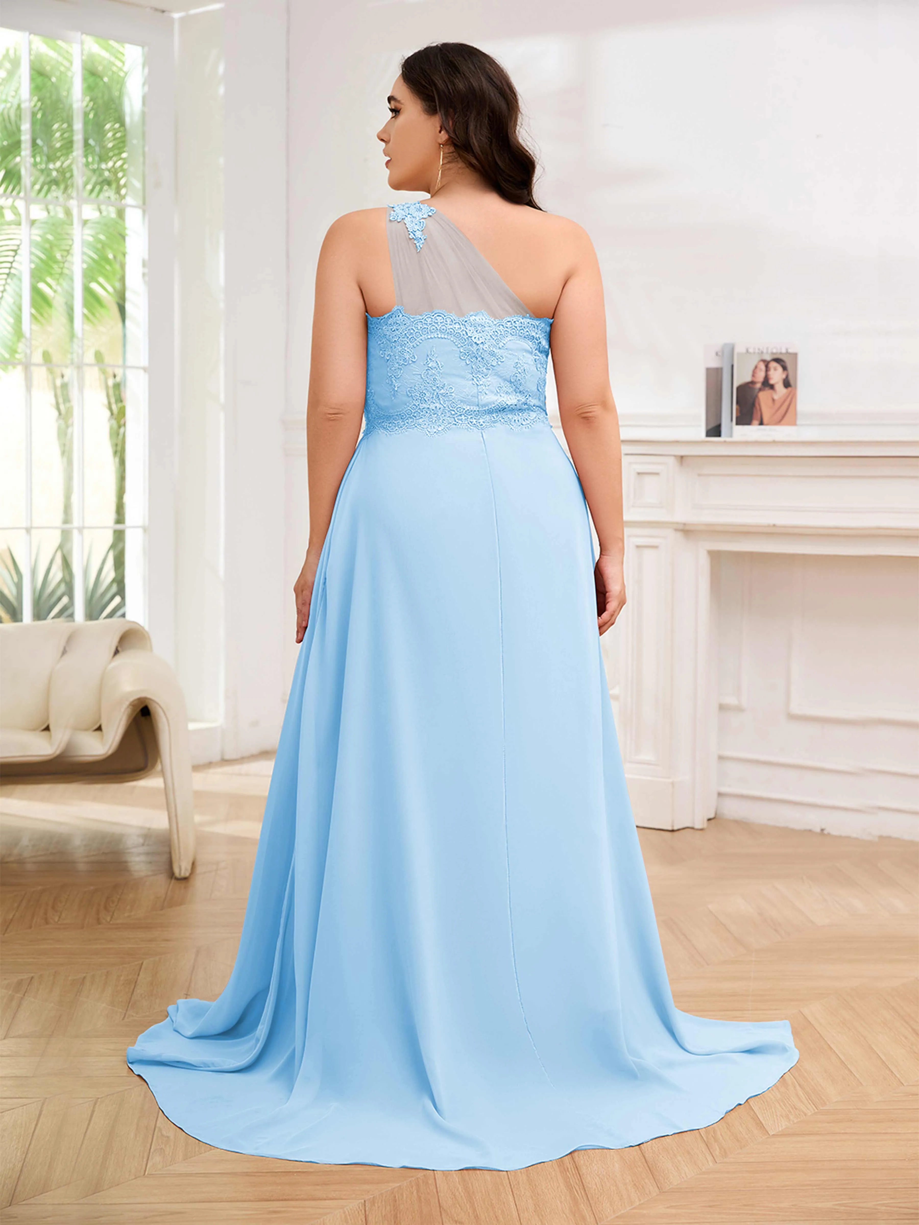 Imani Graceful One Shoulder Slit Long Chiffon Plus Size Bridesmaid Dresses
