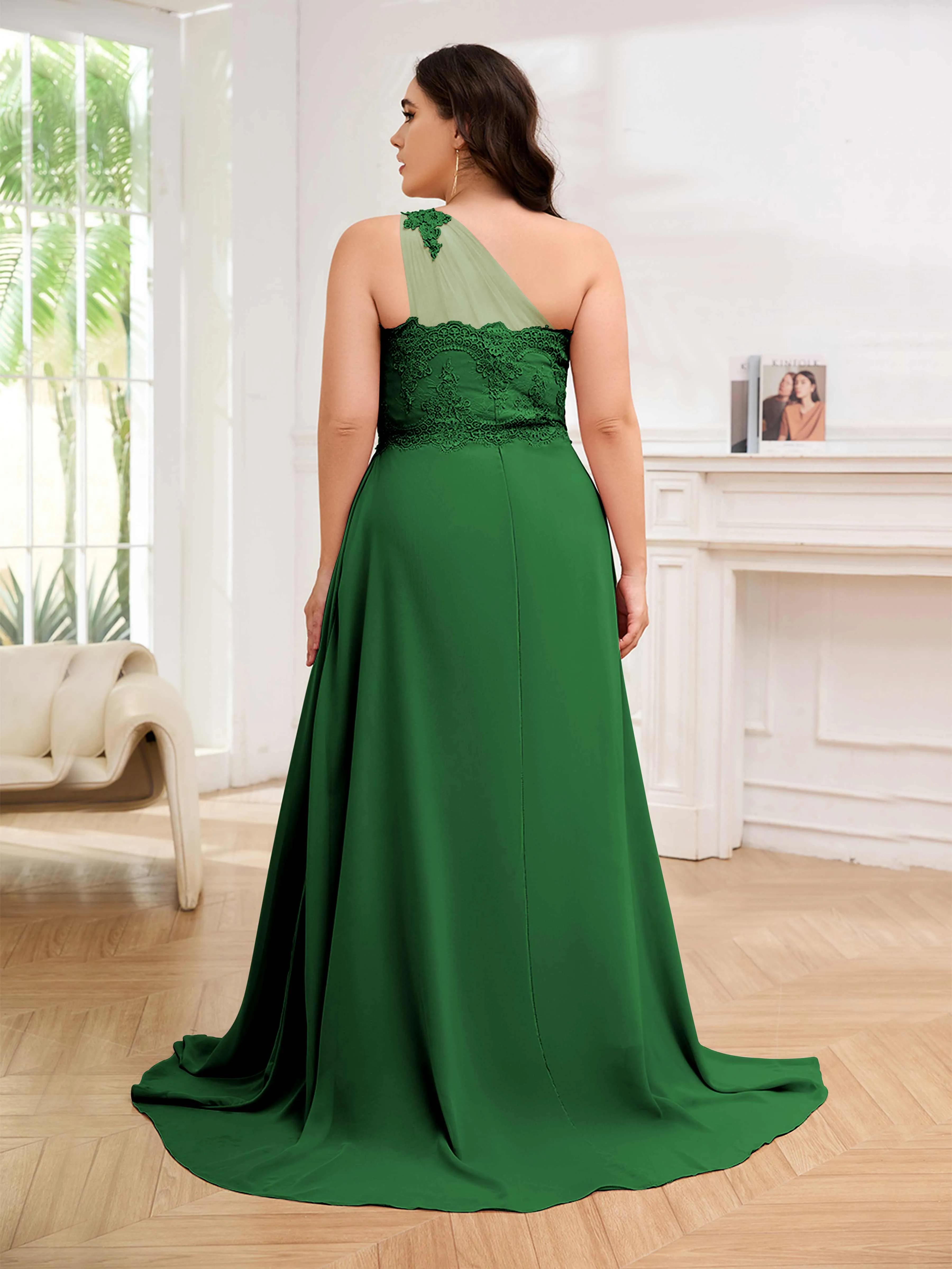 Imani Graceful One Shoulder Slit Long Chiffon Plus Size Bridesmaid Dresses