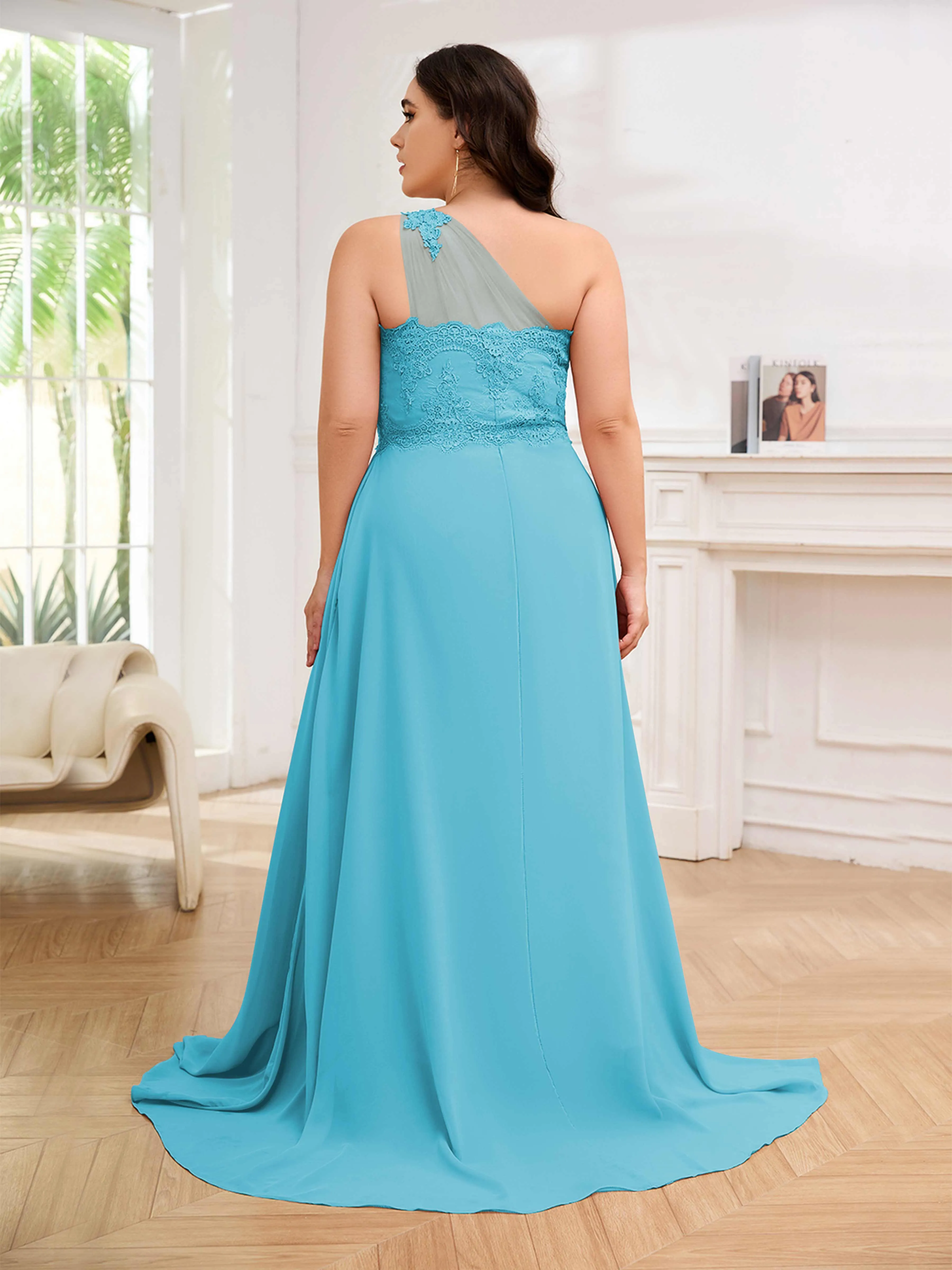Imani Graceful One Shoulder Slit Long Chiffon Plus Size Bridesmaid Dresses