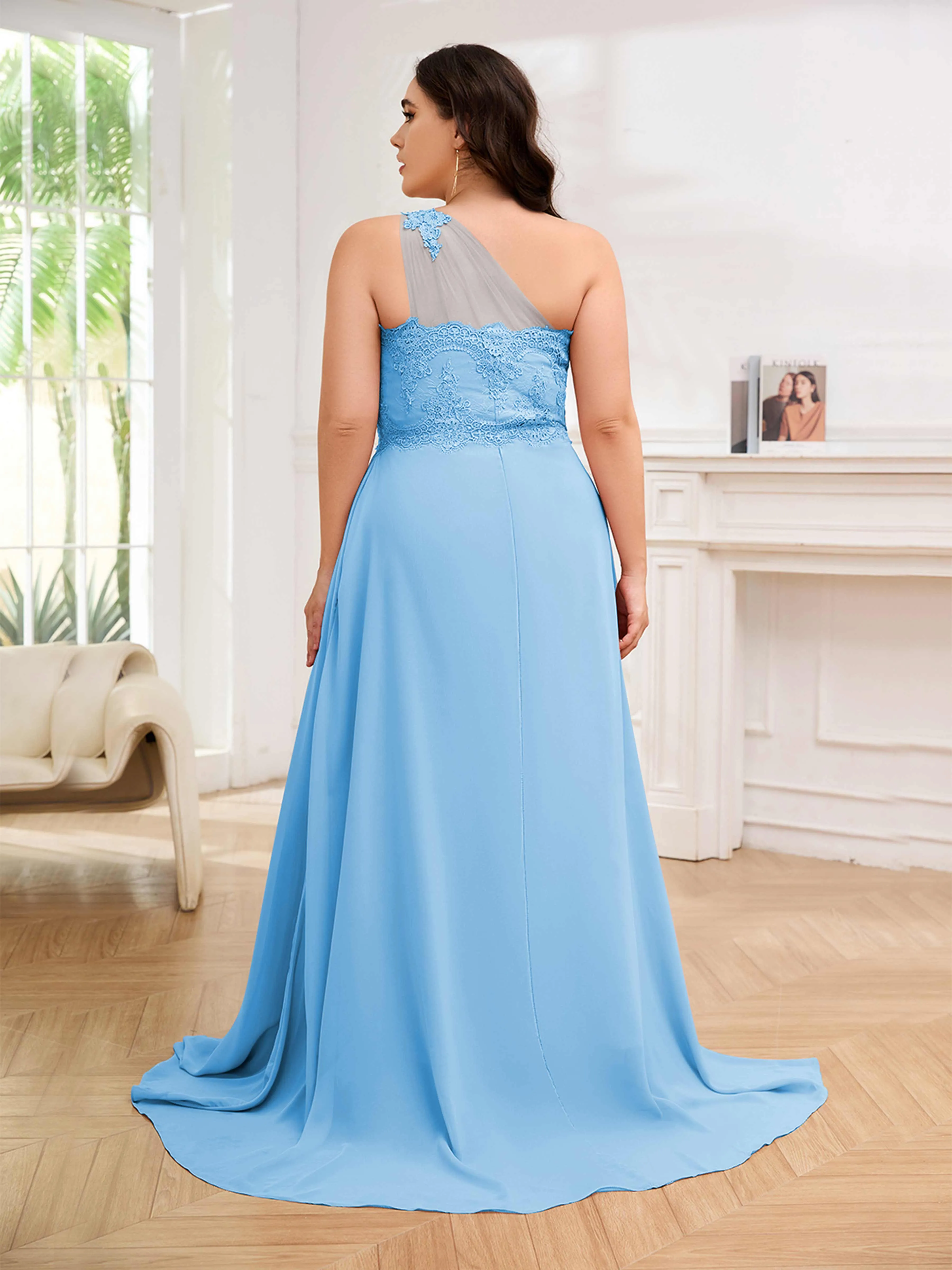 Imani Graceful One Shoulder Slit Long Chiffon Plus Size Bridesmaid Dresses
