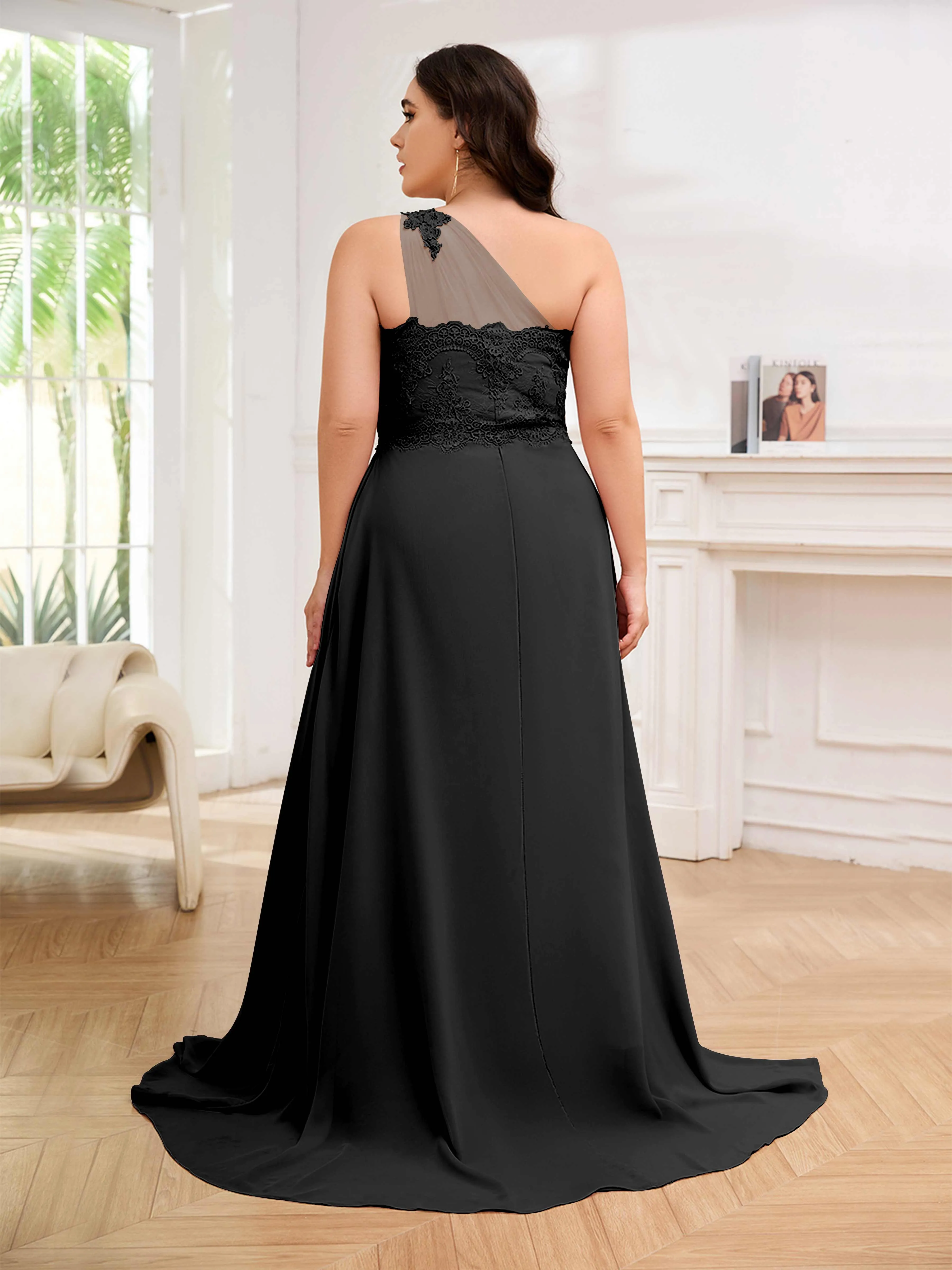 Imani Graceful One Shoulder Slit Long Chiffon Plus Size Bridesmaid Dresses