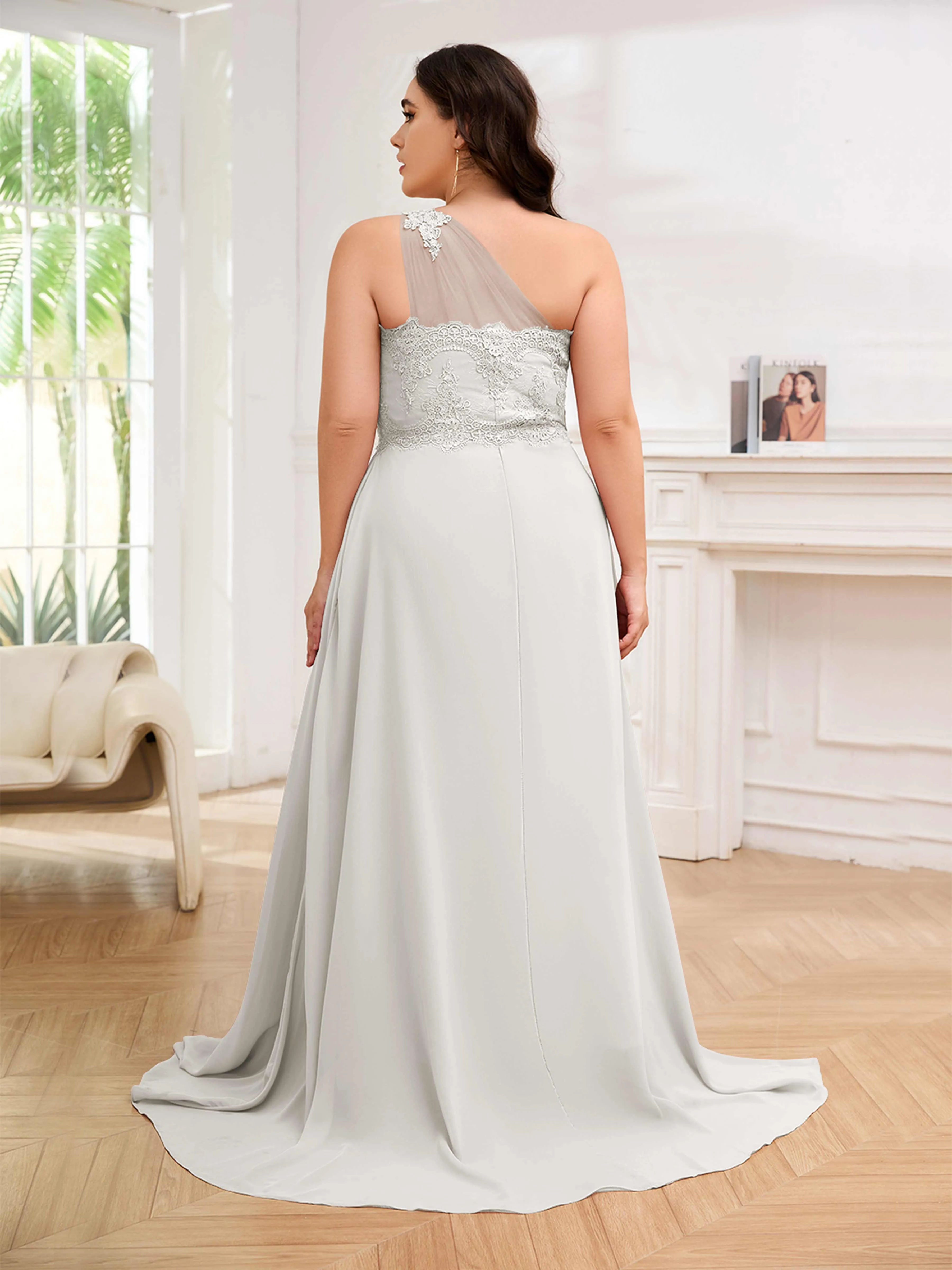 Imani Graceful One Shoulder Slit Long Chiffon Plus Size Bridesmaid Dresses