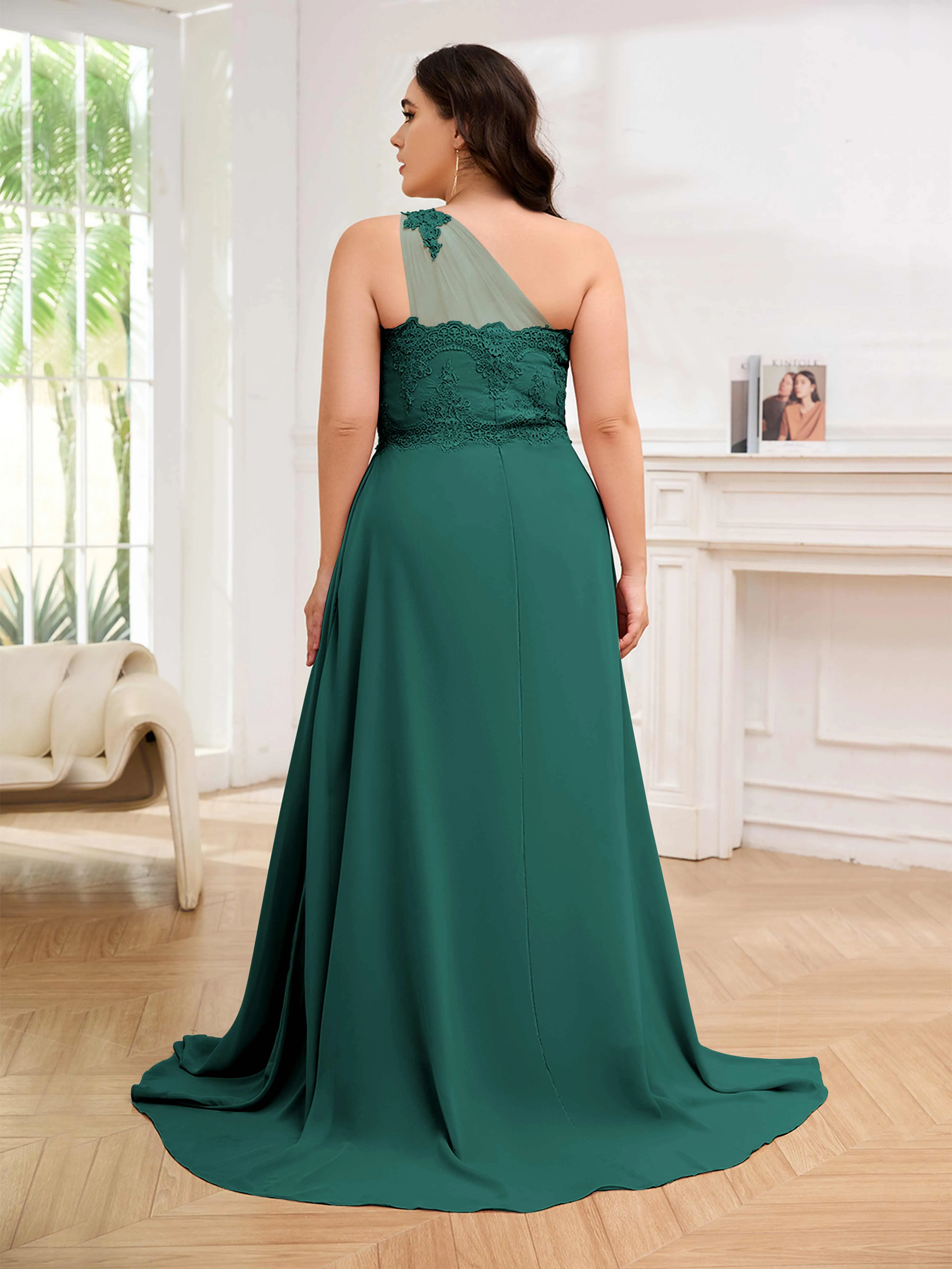 Imani Graceful One Shoulder Slit Long Chiffon Plus Size Bridesmaid Dresses