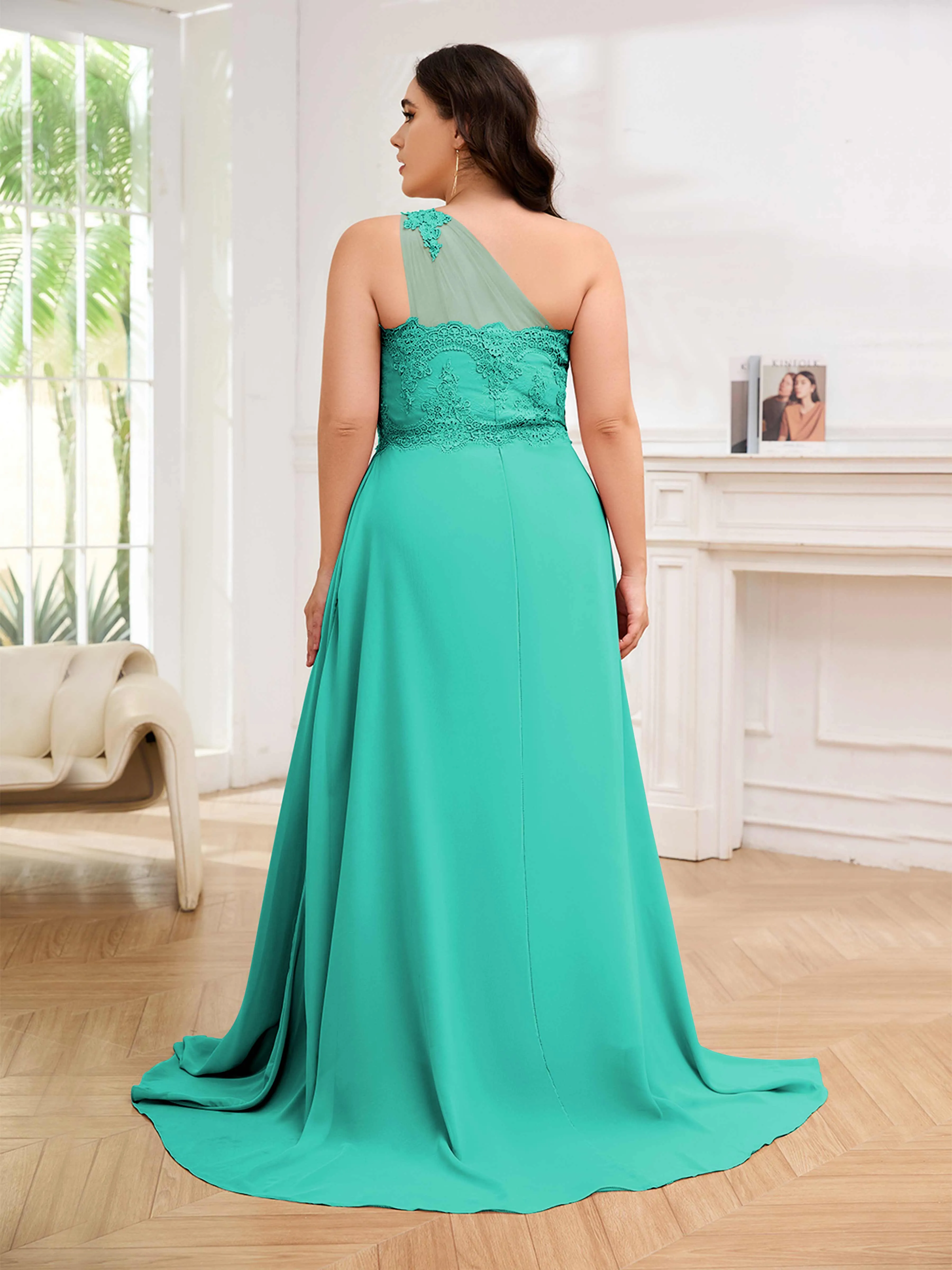 Imani Graceful One Shoulder Slit Long Chiffon Plus Size Bridesmaid Dresses