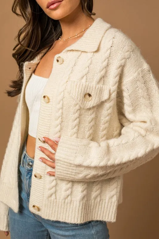 Jen Collared Cable Sweater Cardigan