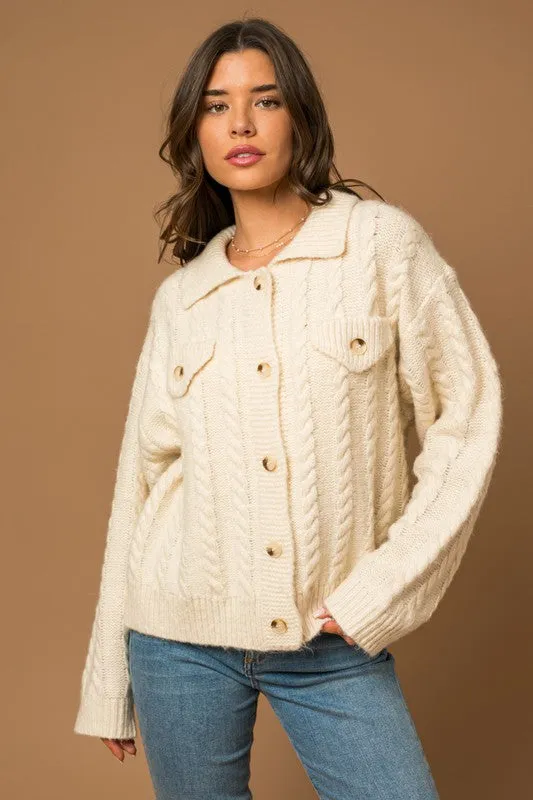 Jen Collared Cable Sweater Cardigan