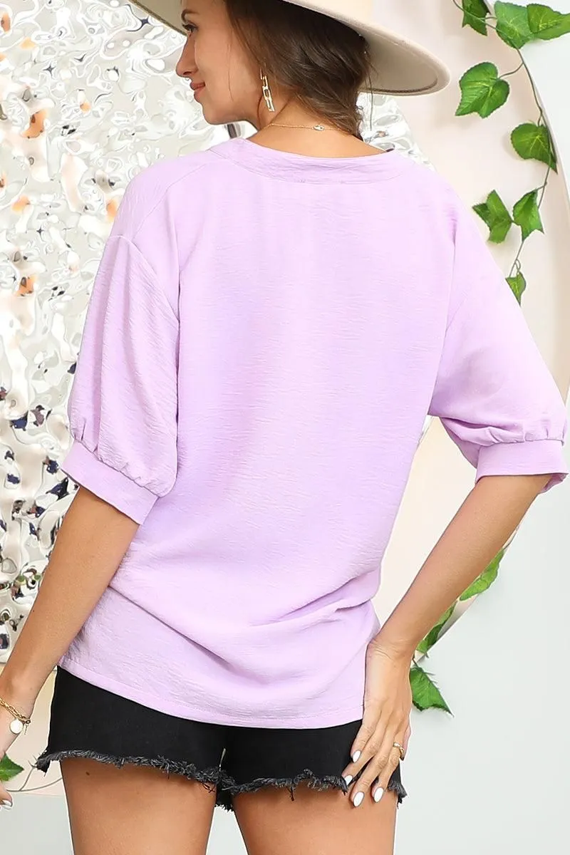 JOHNNY COLLARS SHIRRED SHORT SLEEVE BLOUSE TOP