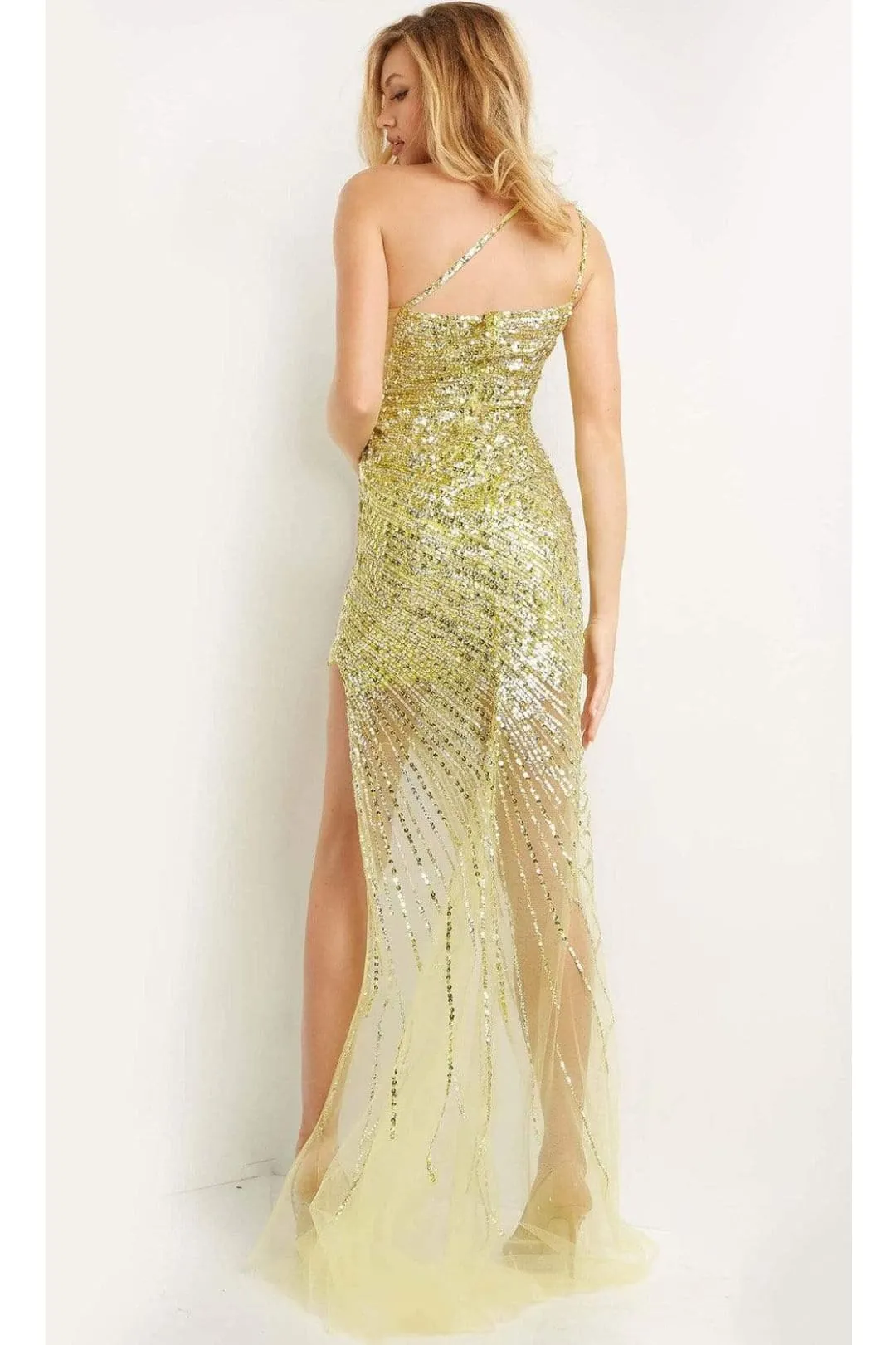 Jovani 05647 Embellished One-Shoulder Sheath Dress