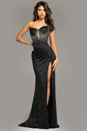 Jovani D5411 Prom Dress Strapless Fitted Evening Gown with Sparkling Crystal Embellishments Cut Out Slit