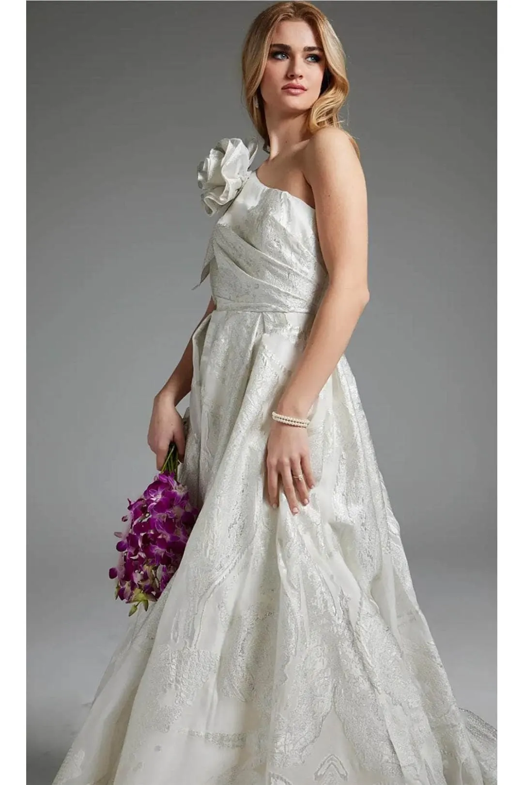 Jovani JB39218 - Elegant Rosette One-Shoulder Bridal Gown