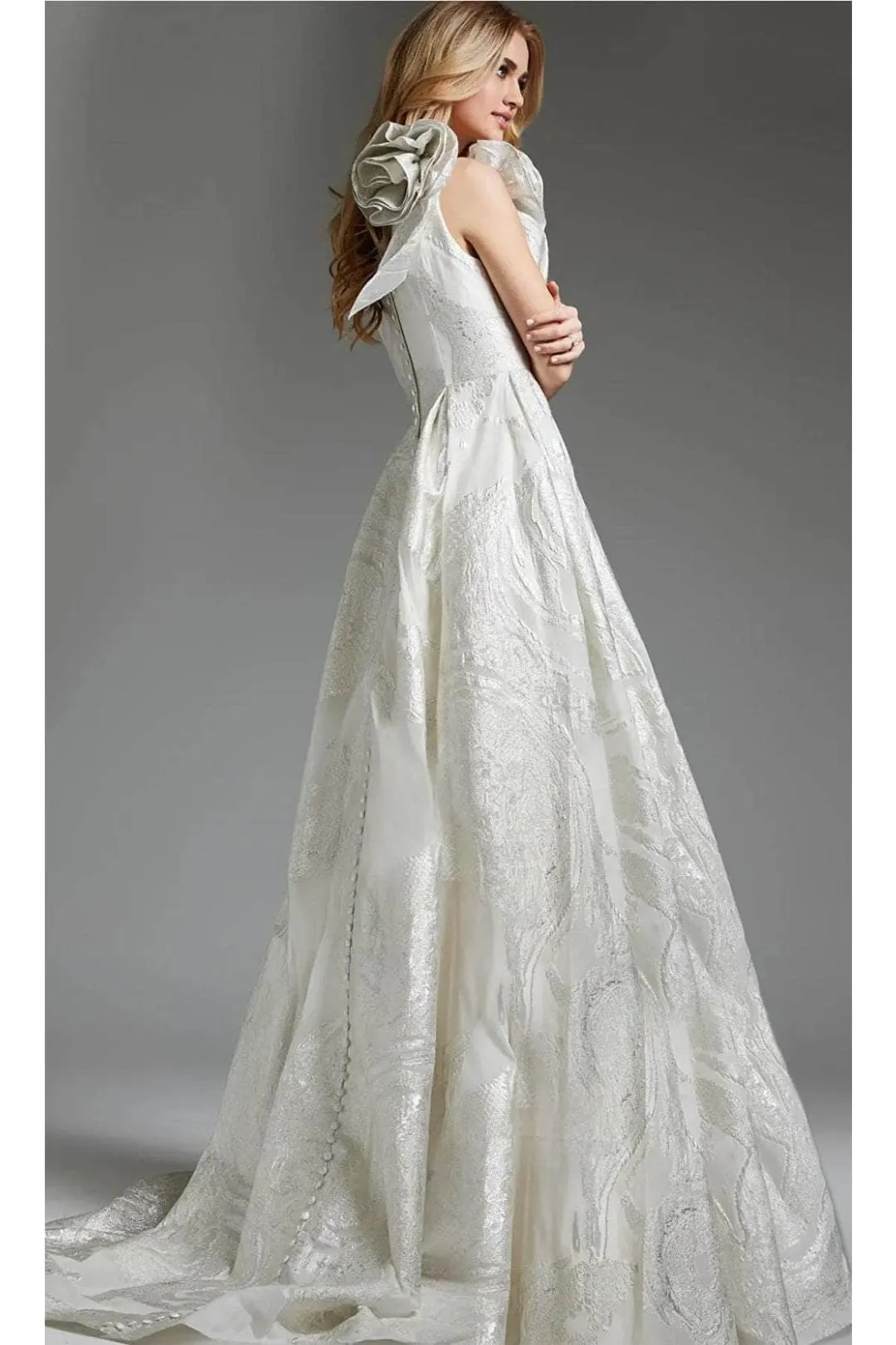 Jovani JB39218 - Elegant Rosette One-Shoulder Bridal Gown