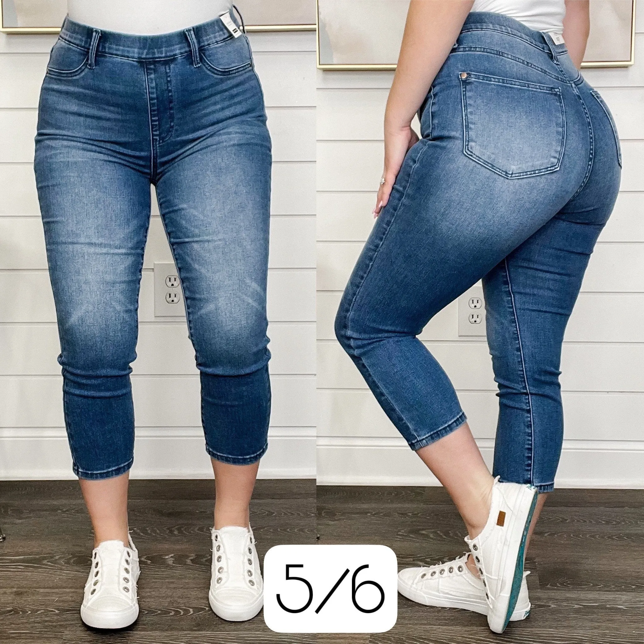 Judy Blue Elle High Rise Moisture Control Pull On Medium Wash Denim Capris
