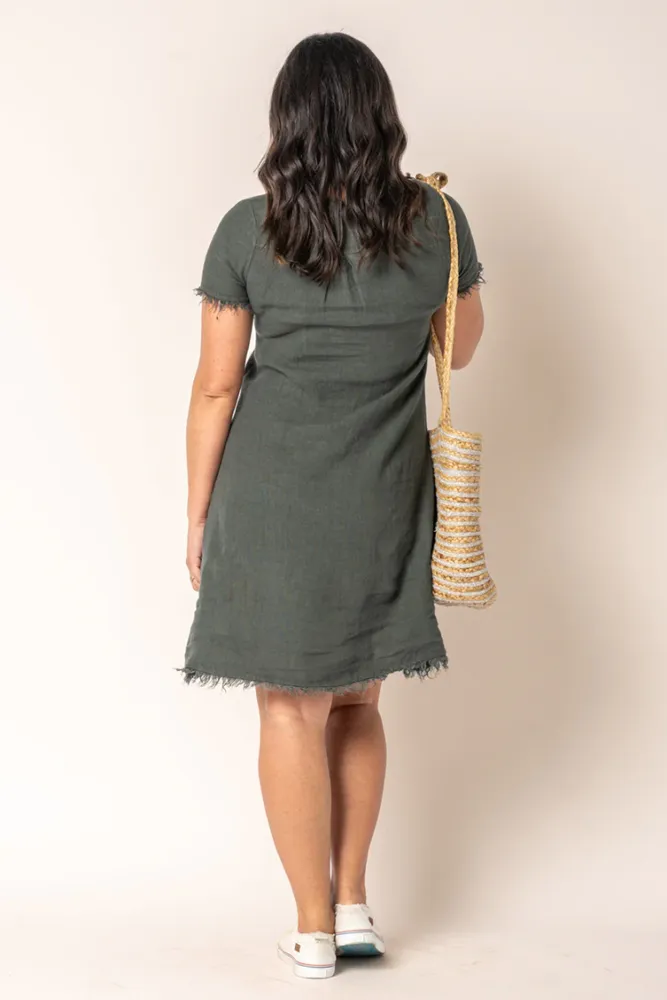 Khaki Amary Linen Dress