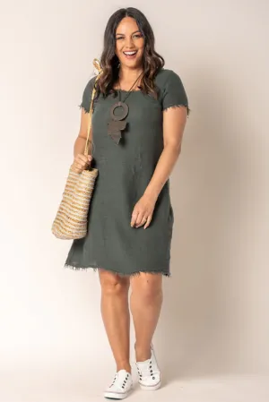Khaki Amary Linen Dress