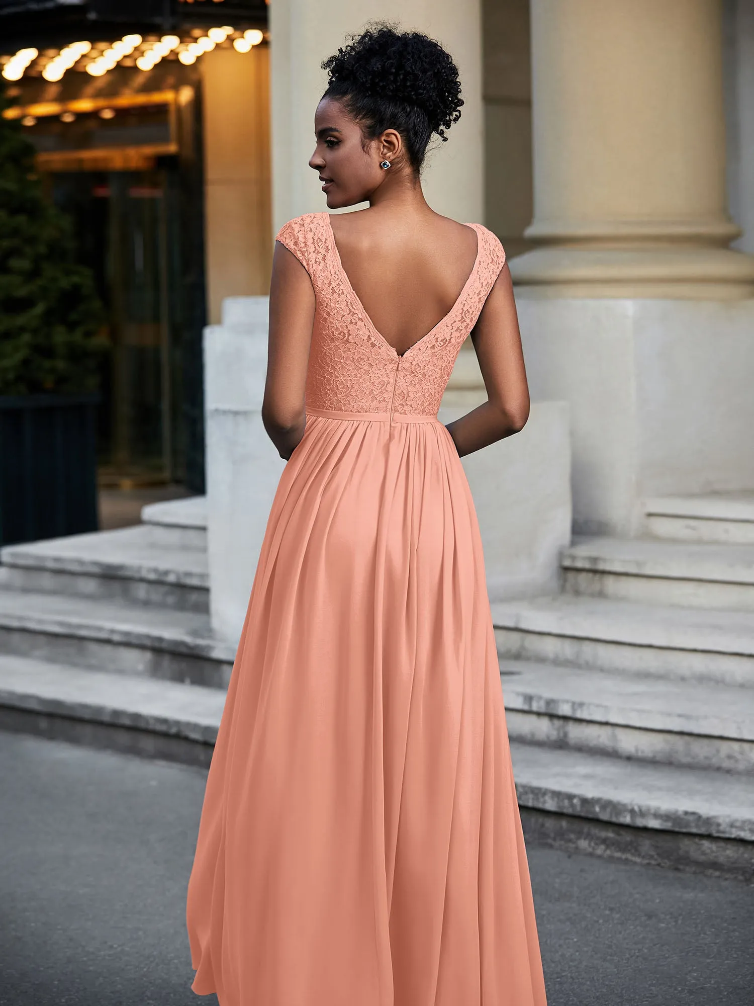 Lace and Chiffon Maxi Dress with Cap Sleeves-Papaya Plus Size