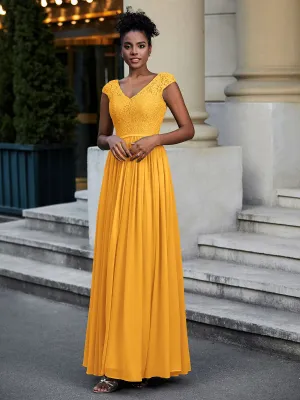 Lace and Chiffon Maxi Dress with Cap Sleeves-Tangerine Plus Size