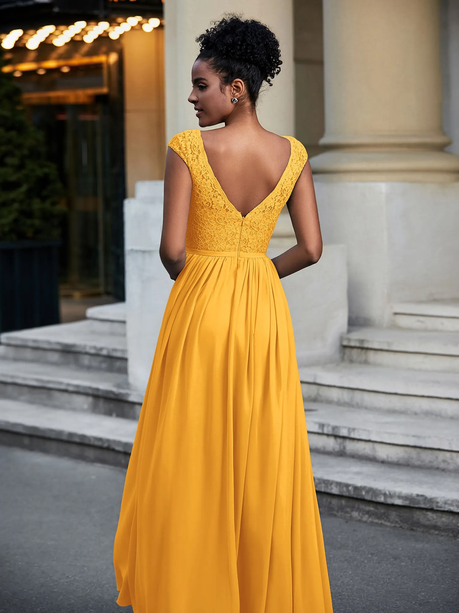 Lace and Chiffon Maxi Dress with Cap Sleeves-Tangerine Plus Size