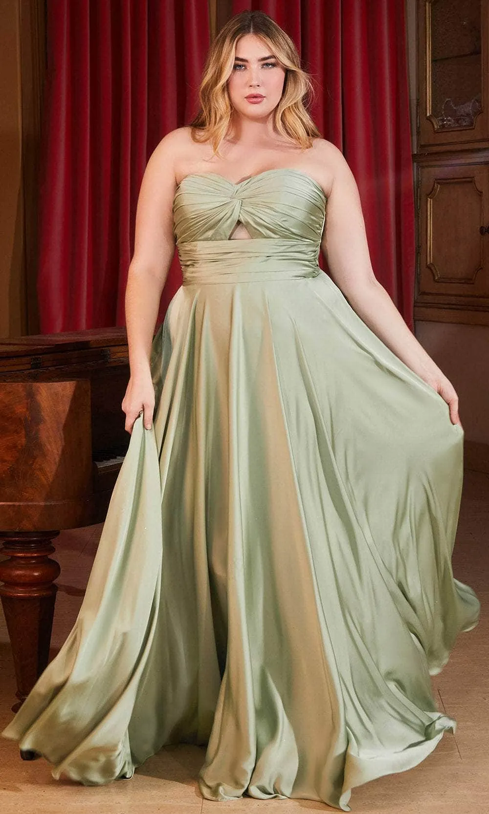 Ladivine 7496C - Sweetheart Knotted Evening Gown