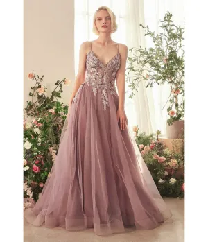 Ladivine by Cinderella Divine English Violet A-Line Layered Tulle Prom Dress
