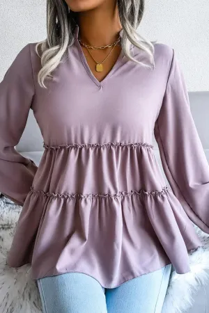 LANTERN LONG SLEEVE RUFFLED CHIFFON TUNIC TOP