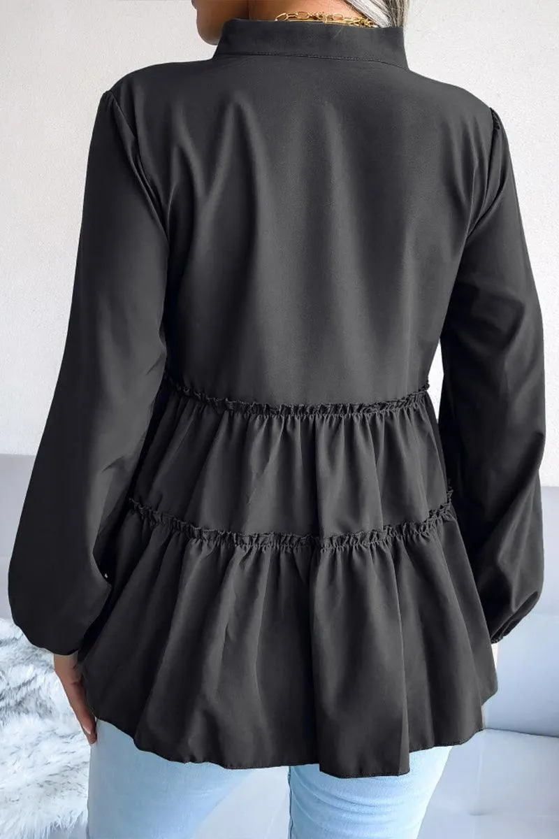 LANTERN LONG SLEEVE RUFFLED CHIFFON TUNIC TOP