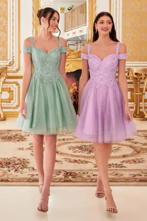 Lavender Off The Shoulder Lace Cocktail Dress
