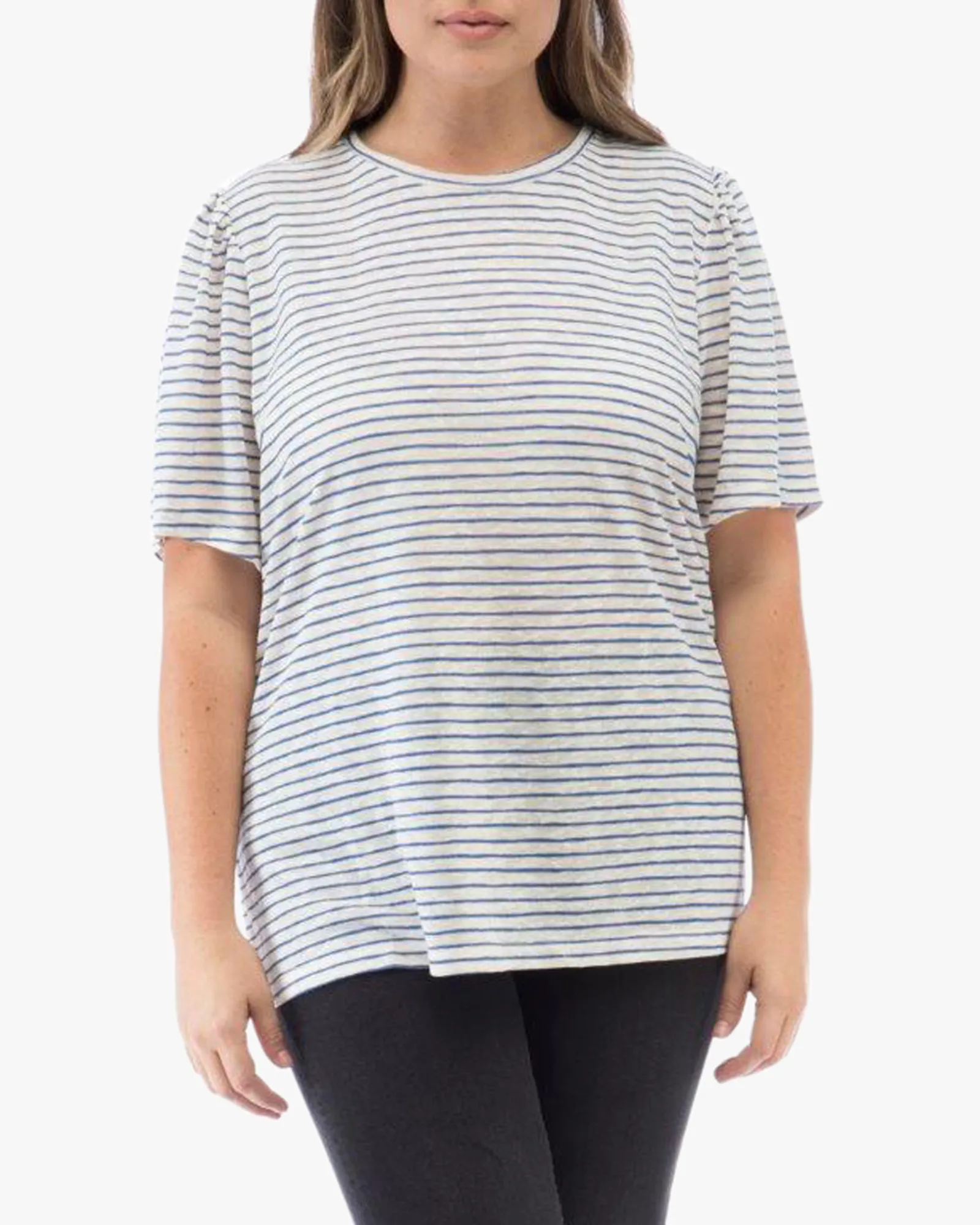 Leighton Puff Sleeve Tee | Navy / White