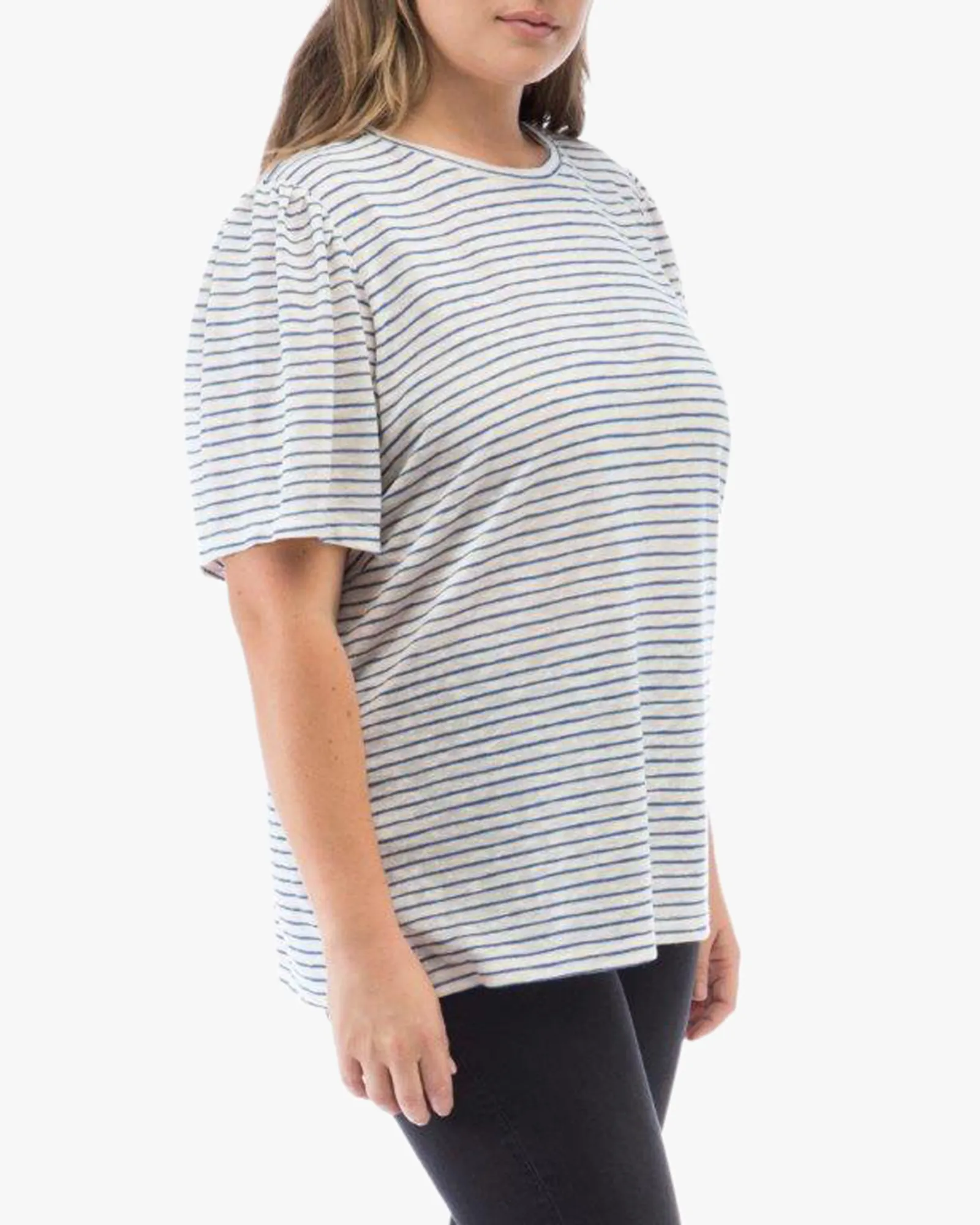 Leighton Puff Sleeve Tee | Navy / White