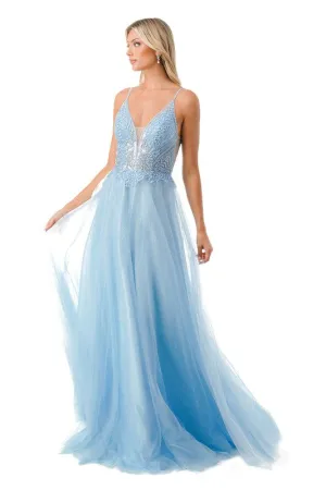 Light Blue Tulle Long Evening Dress