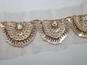 Light Pink Fancy Sequins Work Embroidered Border