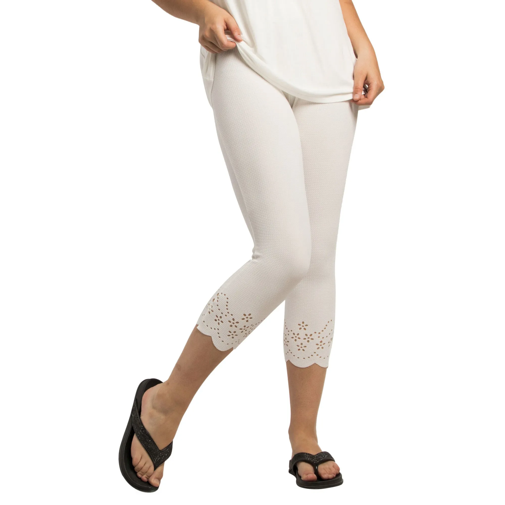 lily morgan Women's Tropical Solid Lazer Cut Capris