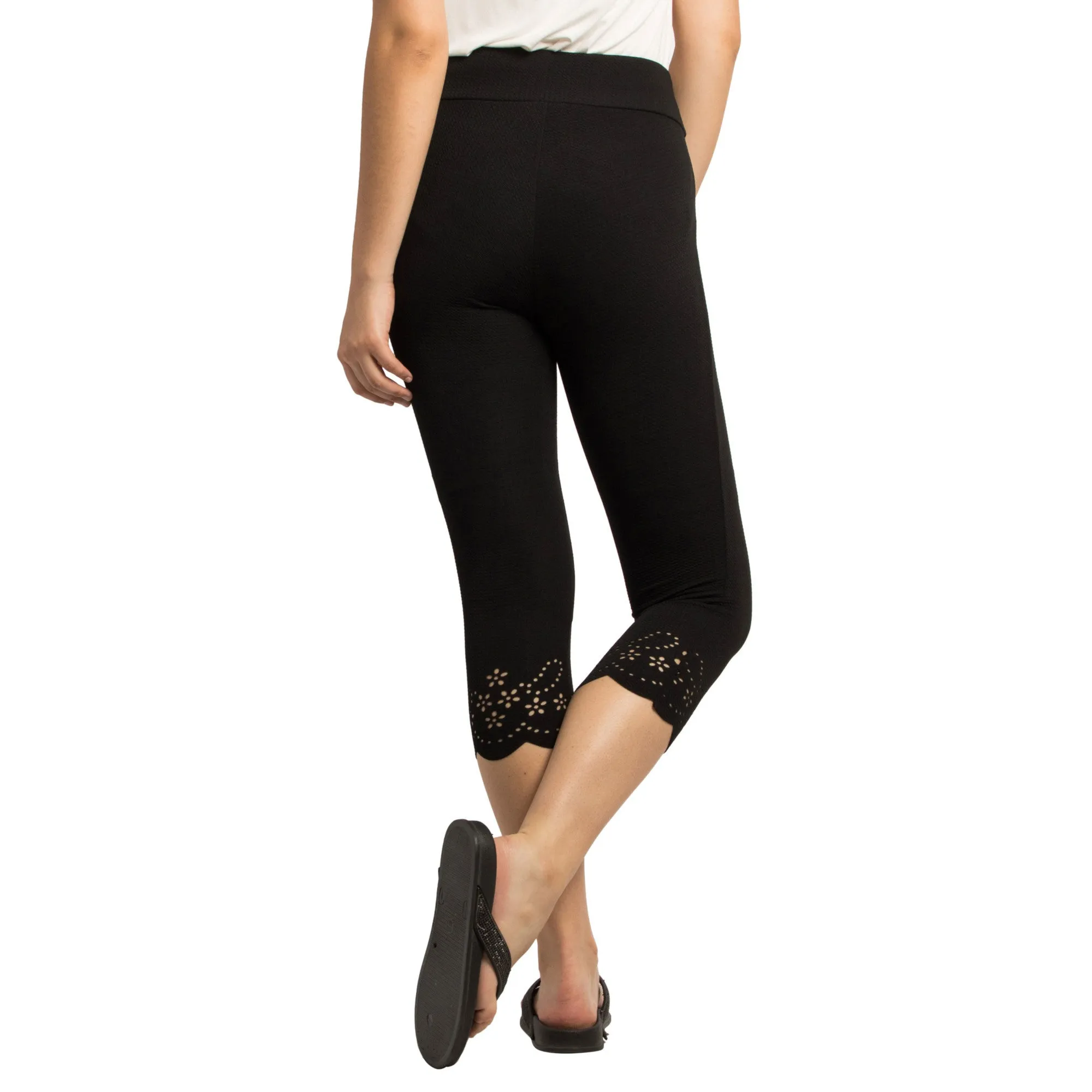 lily morgan Women's Tropical Solid Lazer Cut Capris