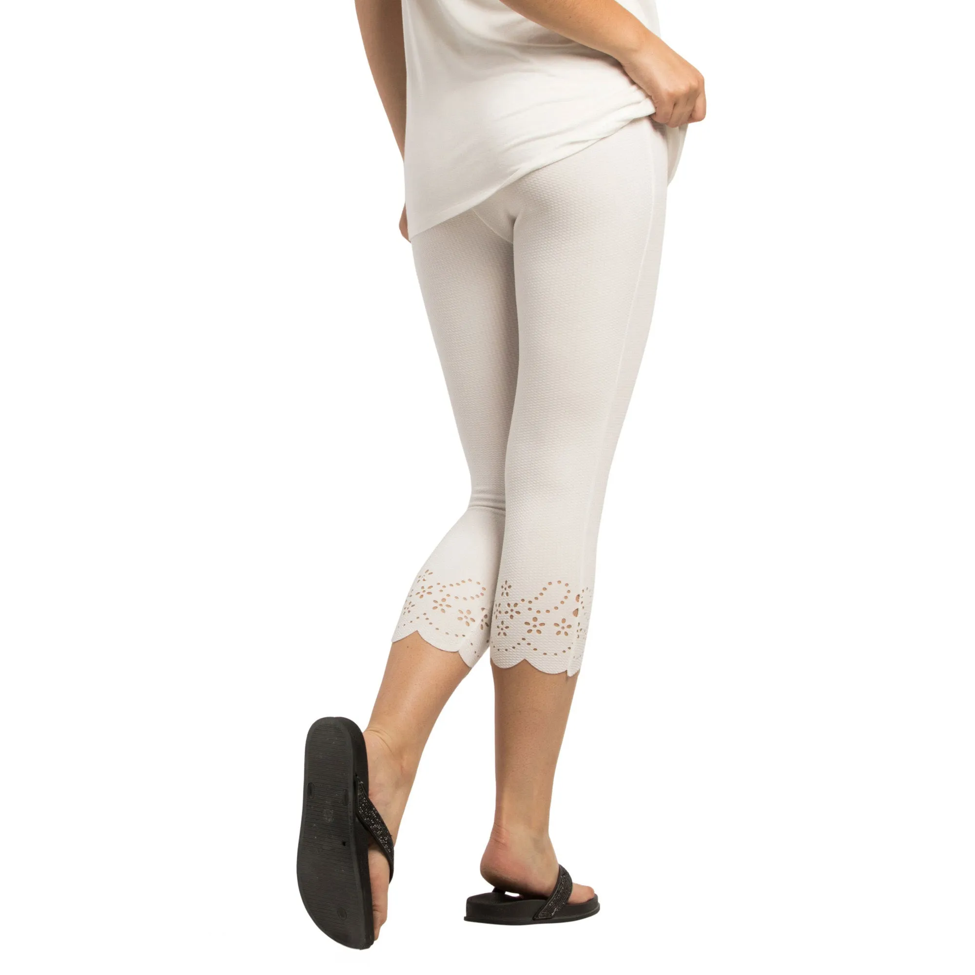 lily morgan Women's Tropical Solid Lazer Cut Capris