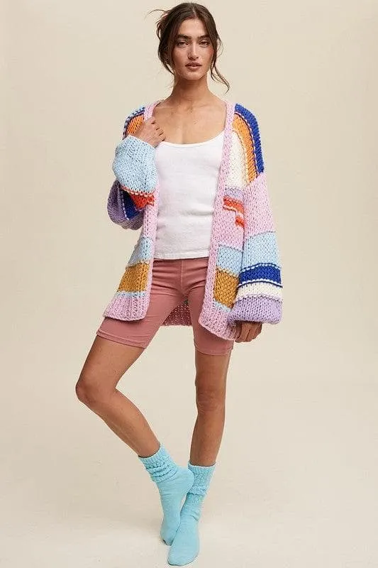 LISTICLE Hand Knit Multi Striped Cardigan