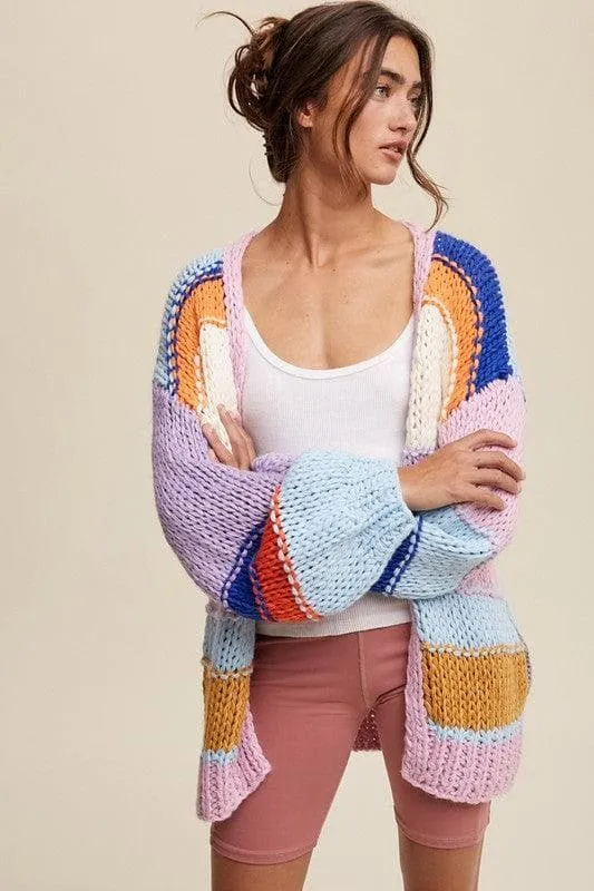 LISTICLE Hand Knit Multi Striped Cardigan