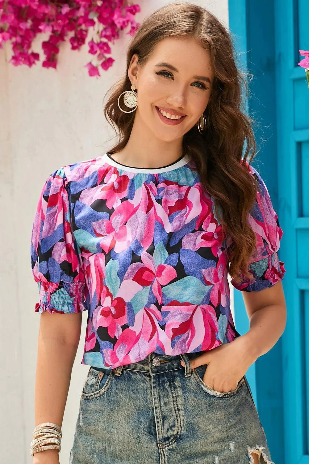 Live Life In Color Floral Puff Sleeve Top