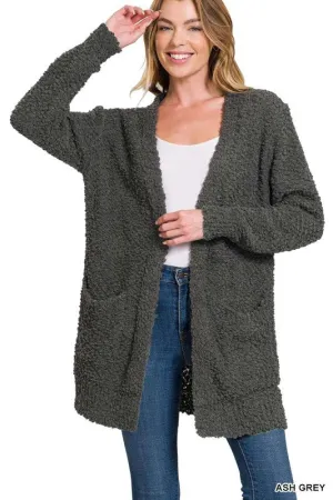 Long Sleeve Popcorn Sweater Cardigan with Pockets - Zenana