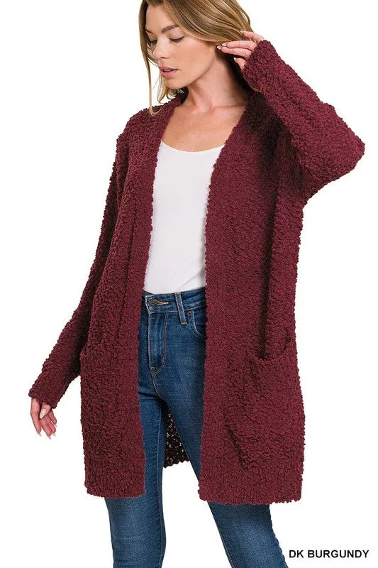 Long Sleeve Popcorn Sweater Cardigan with Pockets - Zenana