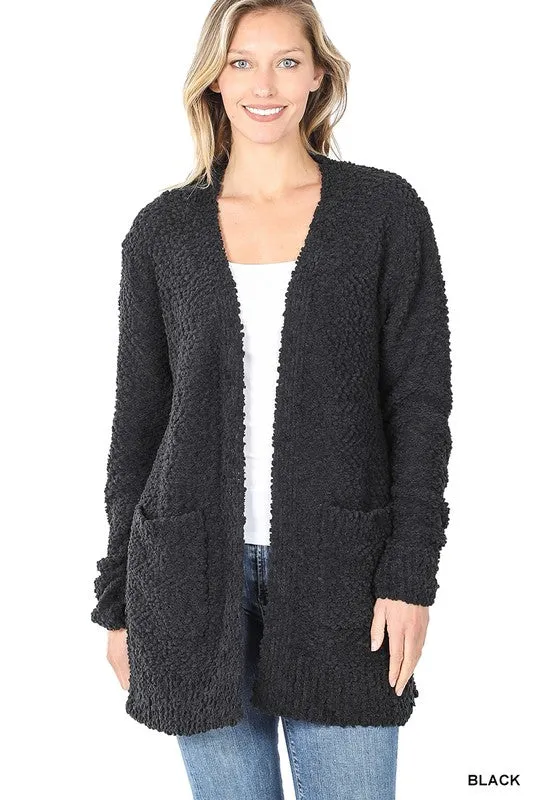 Long Sleeve Popcorn Sweater Cardigan with Pockets - Zenana
