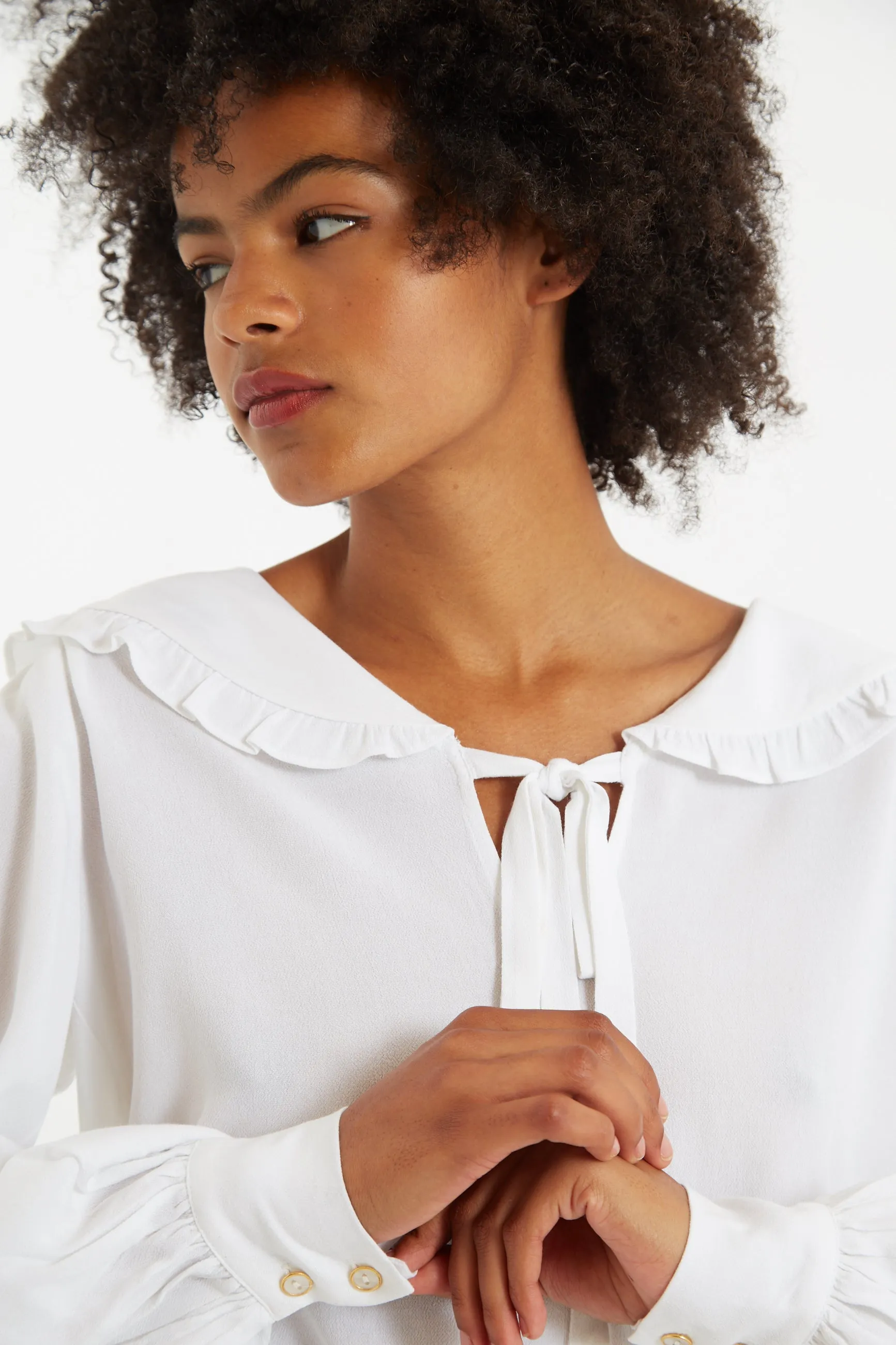 Louche Gaela Moss Crepe Statement Collar Long Sleeve Blouse