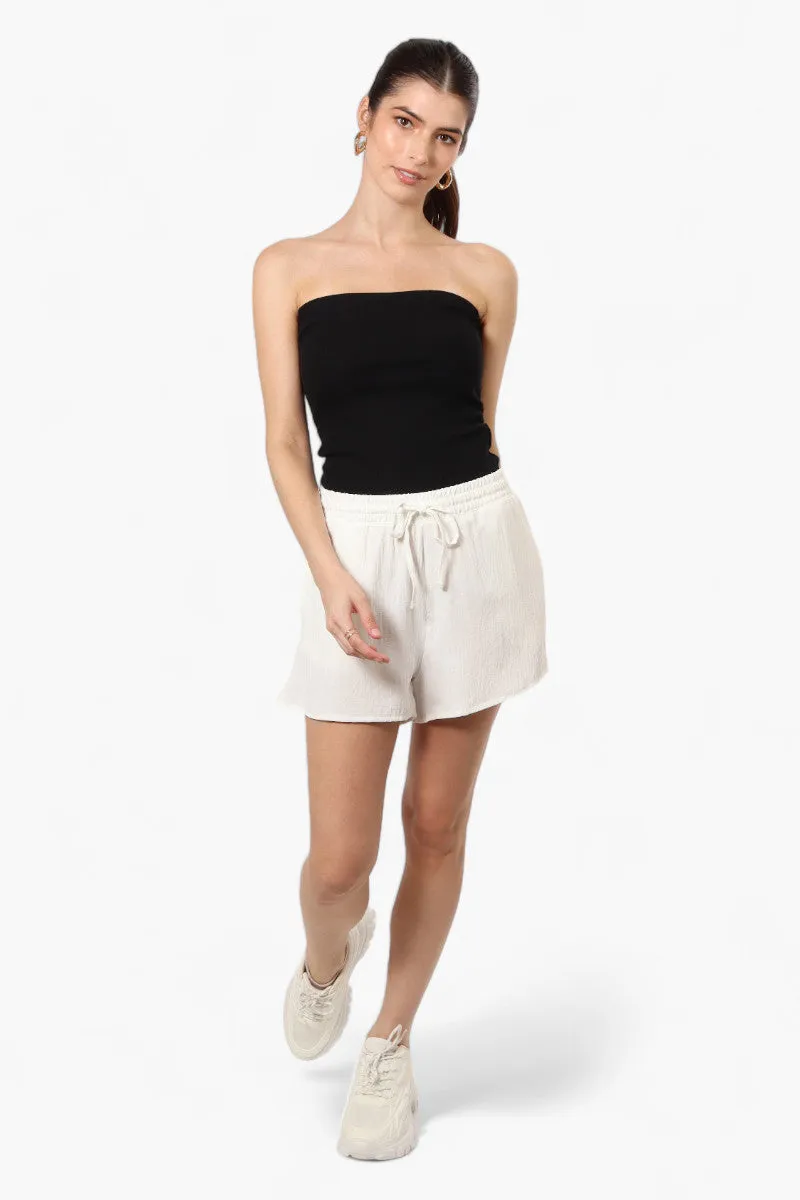 Magazine Solid Basic Drawstring Shorts - White